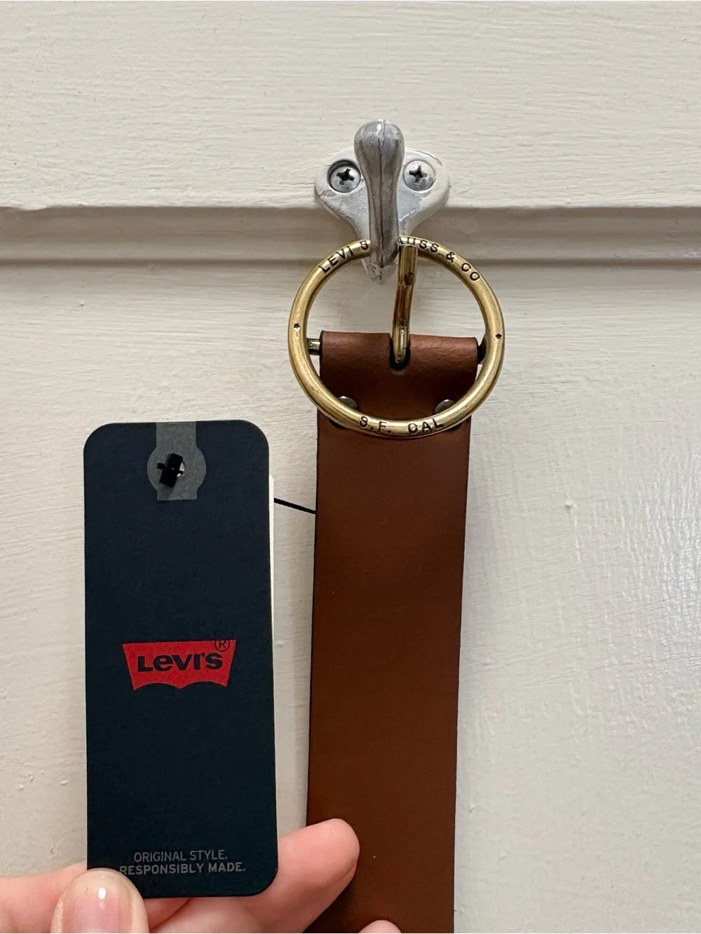 Levi's Brown Leather Key Loop with Brass Ring
